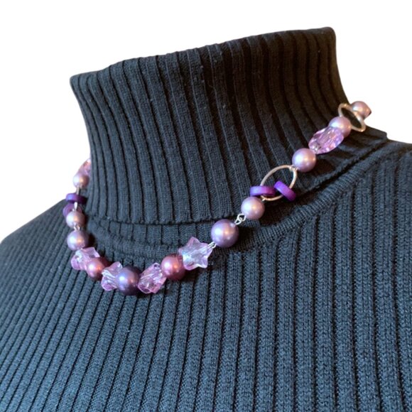 CREATION - Short necklace - Purple Violet stars- silver details - Picture 2 of 8
